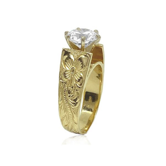 14KT Yellow Gold Asagua French Mount Ring with Cubic Zirconia