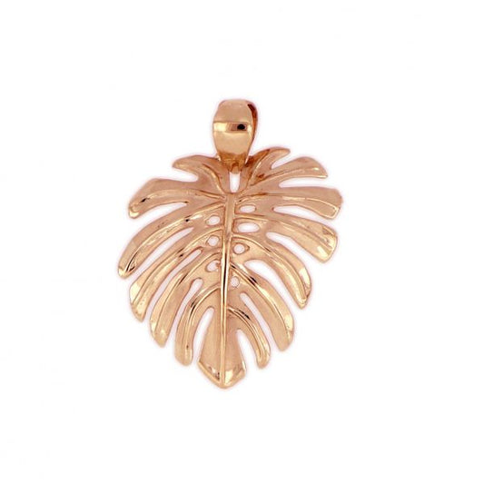 14KT Solid Rose Gold Pika Monstera Leaf Pendant - Large