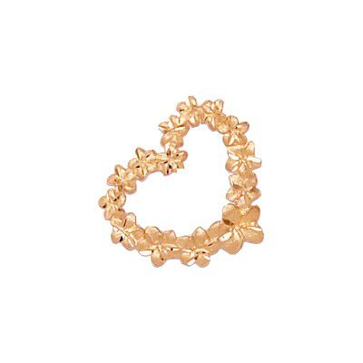 14KT Solid Rose Gold Plumeria Leis Heart Slide Pendant
