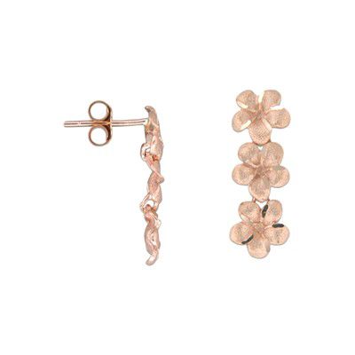 14KT Solid Rose Gold Pika Triple Plumeria Earrings