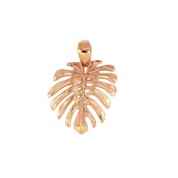 14KT Solid Rose Gold Pika Monstera Leaf Pendant - Medium