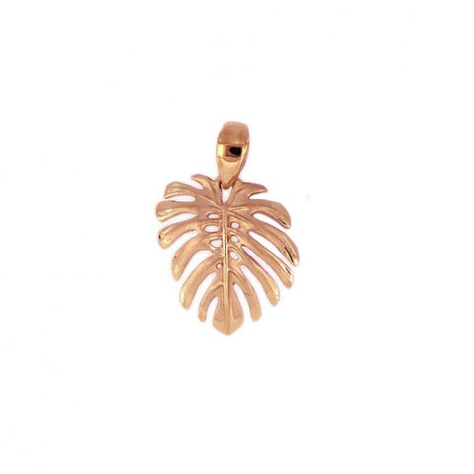 14KT Solid Rose Gold Pika Monstera Leaf Pendant - Small