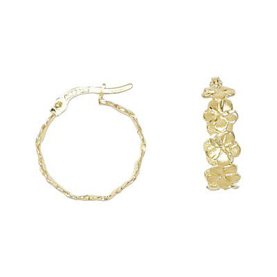 14KT Yellow Gold Kirida 4mm Plumeria Cut Out Hoop Earrings