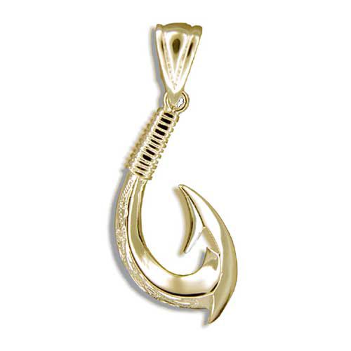 14KT Solid Yellow Gold Gadao Fish Hook with Two Barbs Pendant