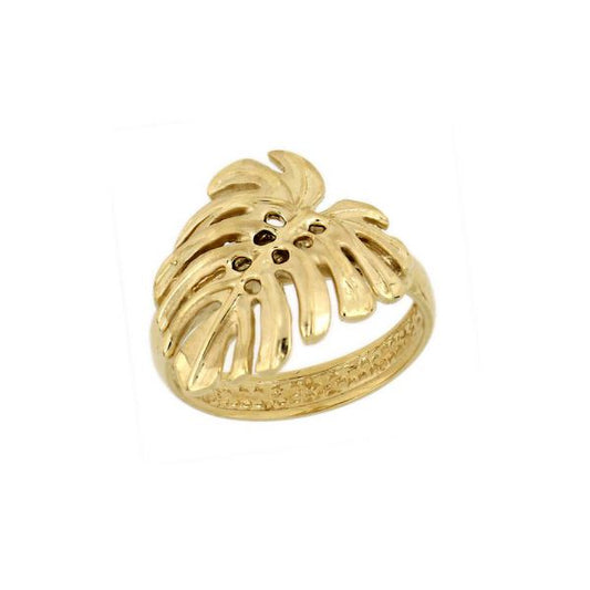 14KT Solid Yellow Gold Monstera Leaf Ring
