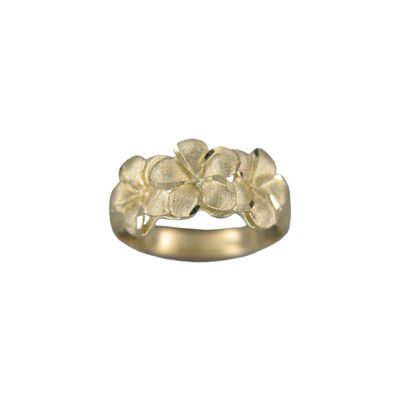 14KT Yellow Gold Kirida 8mm Triple Plumeria Ring