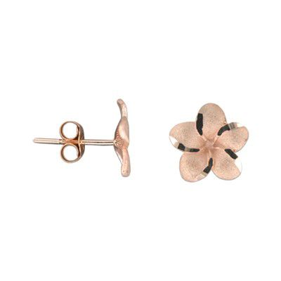 14KT Solid Rose Gold Pika 12mm Plumeria Pierced Earrings