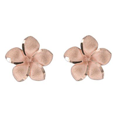 14KT Solid Rose Gold Pika 15mm Plumeria Pierced Earrings
