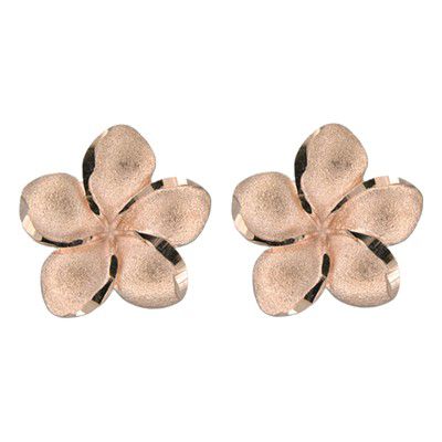 14KT Solid Rose Gold Pika 18mm Plumeria Pierced Earrings