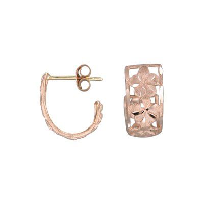 14KT Solid Rose Gold Pika 6mm Plumeria Loop Earrings