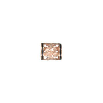 14KT Solid Rose Gold Pika Sanded Plumeria Lucky Barrel Pendant with Black Border