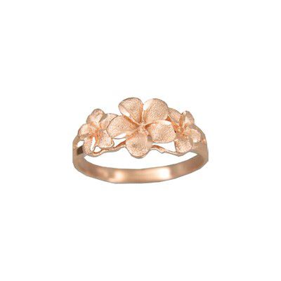 14KT Solid Rose Gold Three Plumeria Flowers Ring