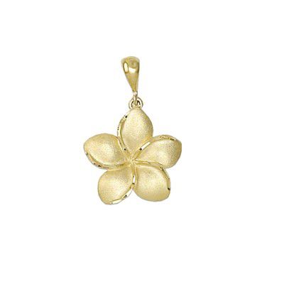 14KT Solid Yellow Gold Kirida Plumeria 12mm Pendant