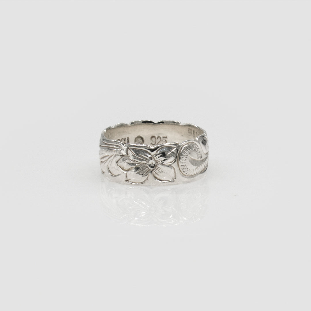 Sterling Silver 8mm Plumeria & Scroll Cut Out Isla Ring