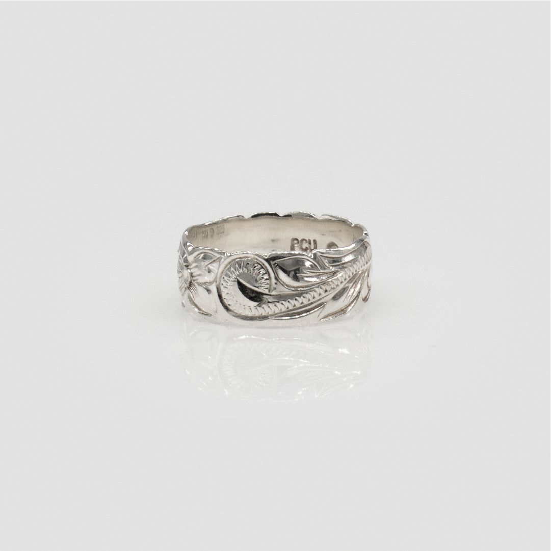 Sterling Silver 8mm Plumeria & Scroll Cut Out Isla Ring