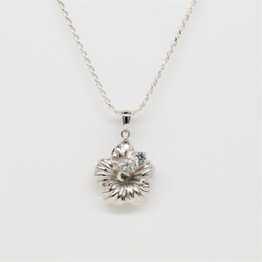 Sterling Silver Hibiscus Kamia Necklace with Cubic Zirconia