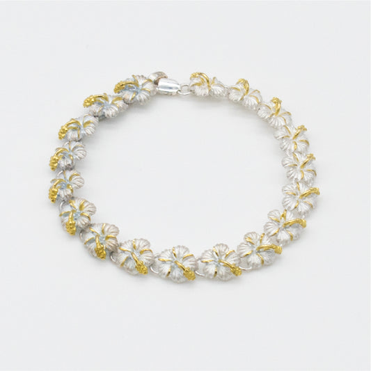 Sterling Silver 2 Tone 9mm Hibiscus Kamia Bracelet