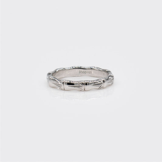 Sterling Silver and Rhodium Bamboo Design 5mm Rosa Ring