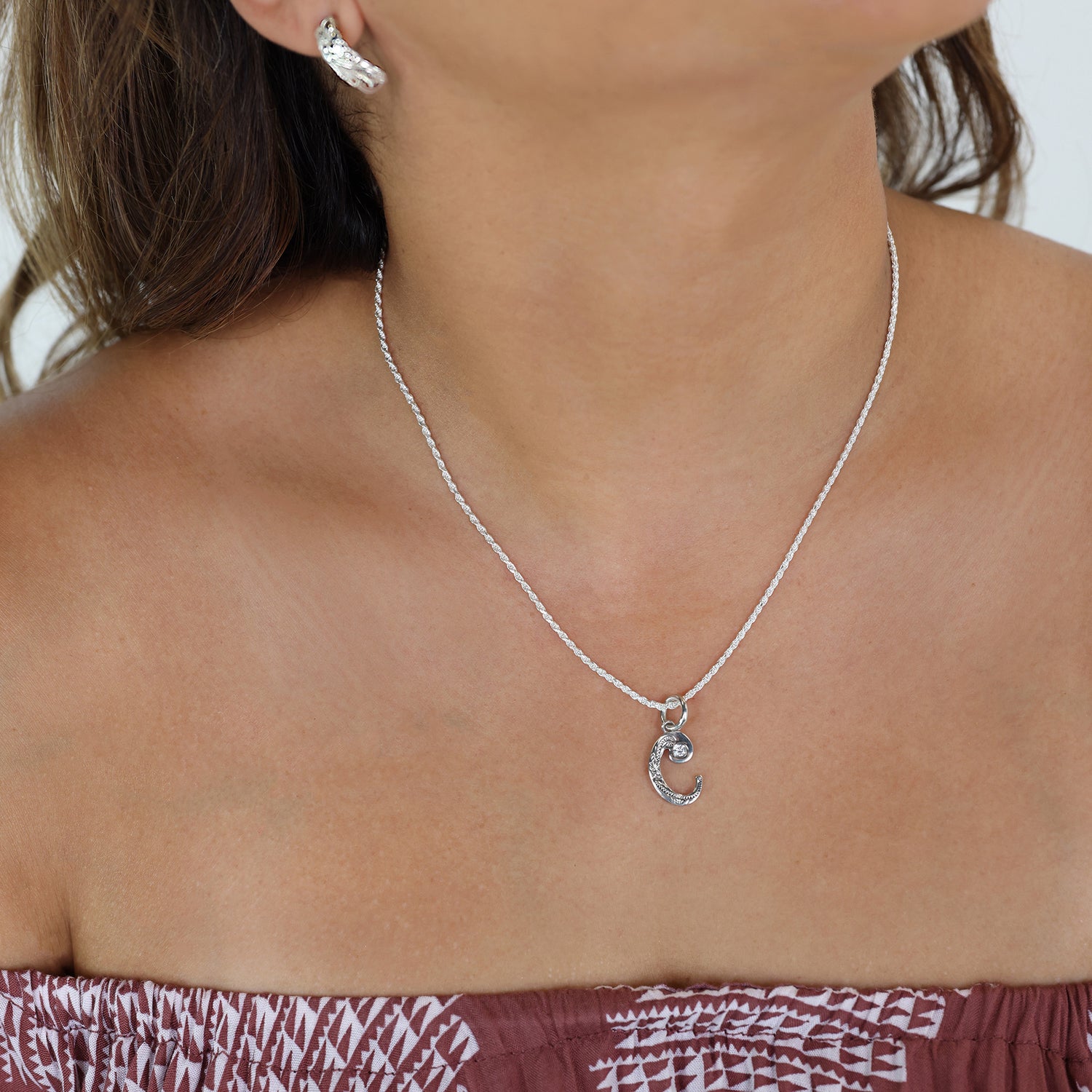 Sterling Silver Plumeria Tasi Initial Necklace A-Z