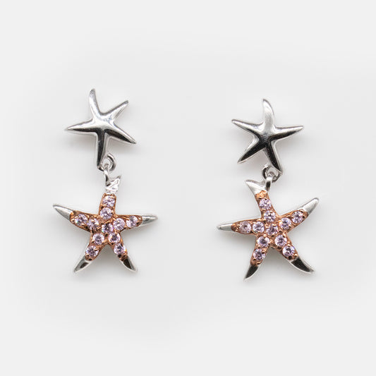 92.5 Sterling Silver Sirena Starfish Floating Earring with Pink Cubic Zirconia
