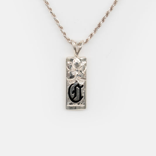 92.5 Sterling Silver Personalized/Custom Made to Order 8mm Plumeria and Scroll Initial Pendant