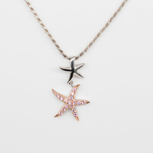 92.5 Sterling Silver Sirena Starfish Floating with Pink Cubic Zirconia Necklace