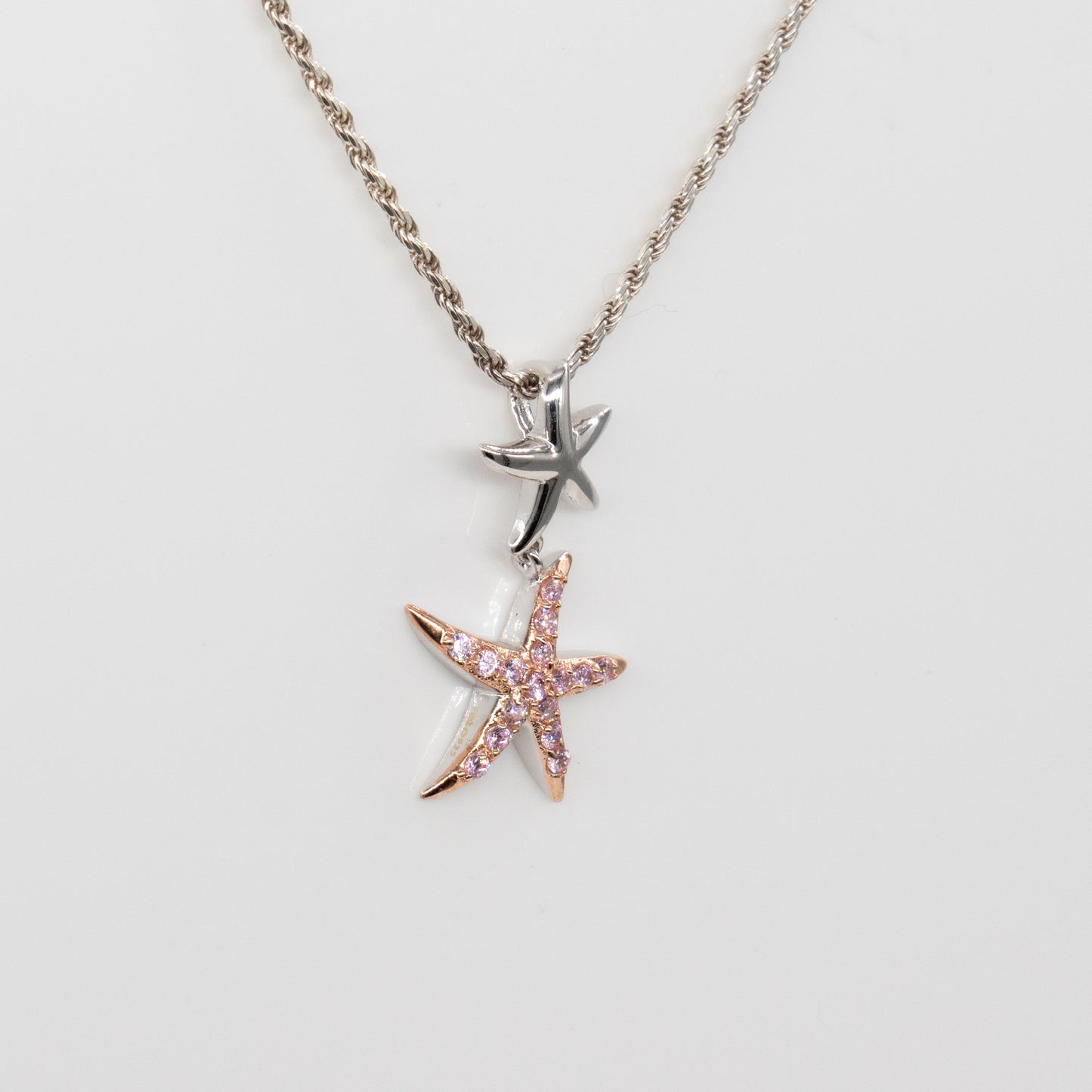 92.5 Sterling Silver Sirena Starfish Floating with Pink Cubic Zirconia Necklace