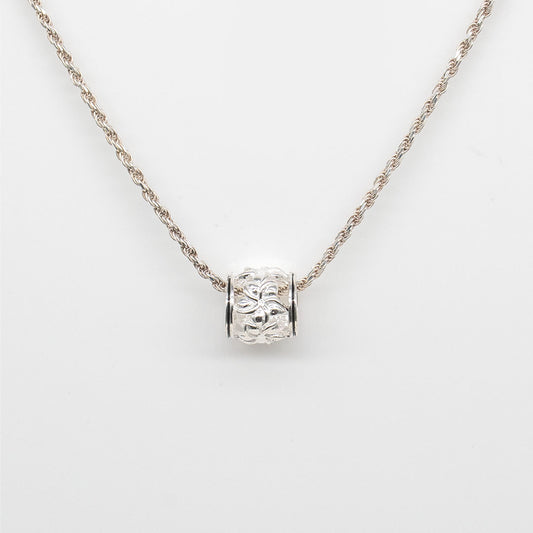 92.5 Sterling Silver Plumeria Barrel with Black Border Necklace