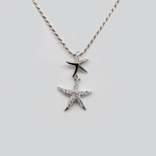 92.5 Sterling Silver Sirena Starfish Floating with Clear Cubic Zirconia Necklace