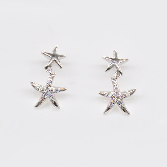 92.5 Sterling Silver Sirena Starfish Floating Earrings with Clear Cubic Zirconia