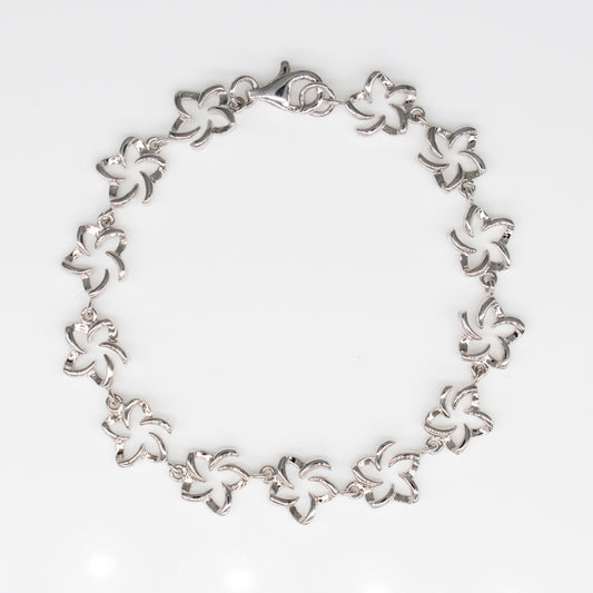 92.5 Sterling Silver Tasi Open Plumeria Bracelet