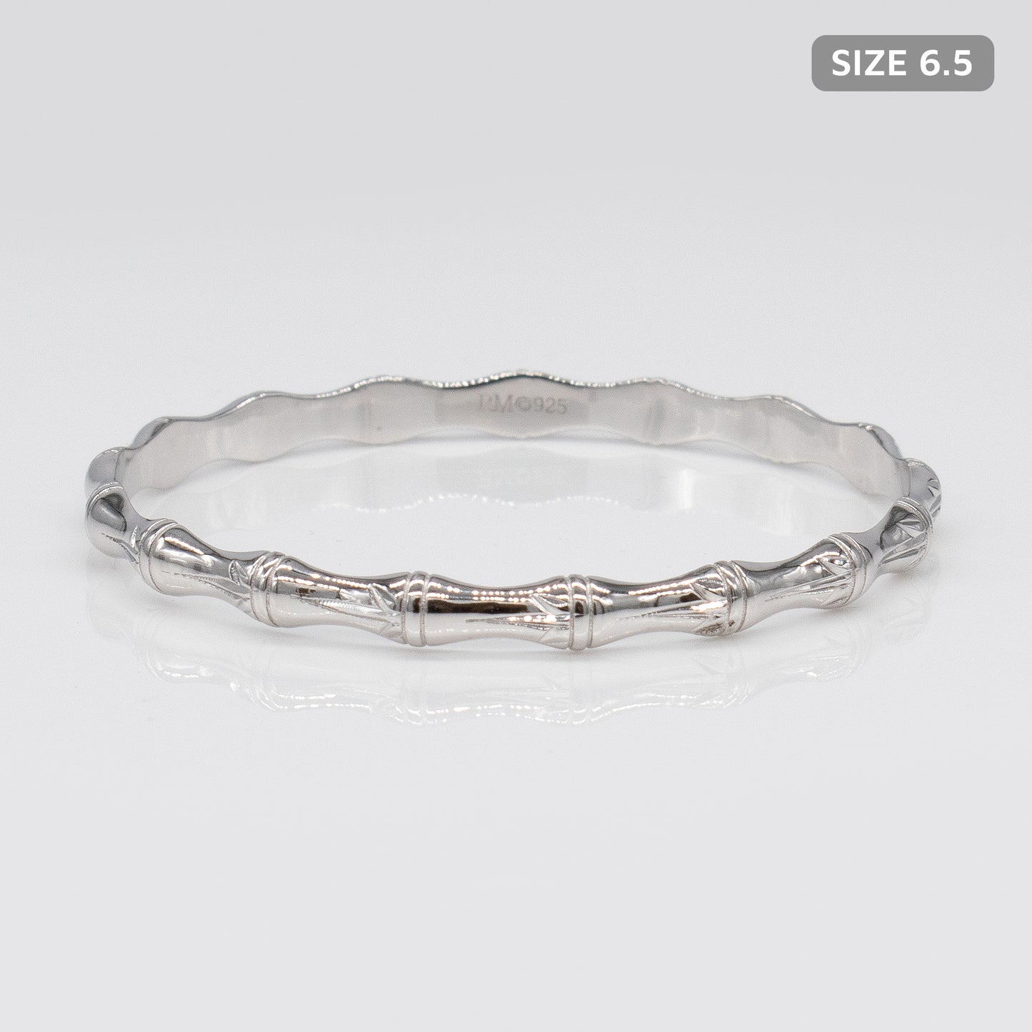 Kids Sterling Silver and Rhodium Bamboo Design Rosa Bangle. Size 6.5.