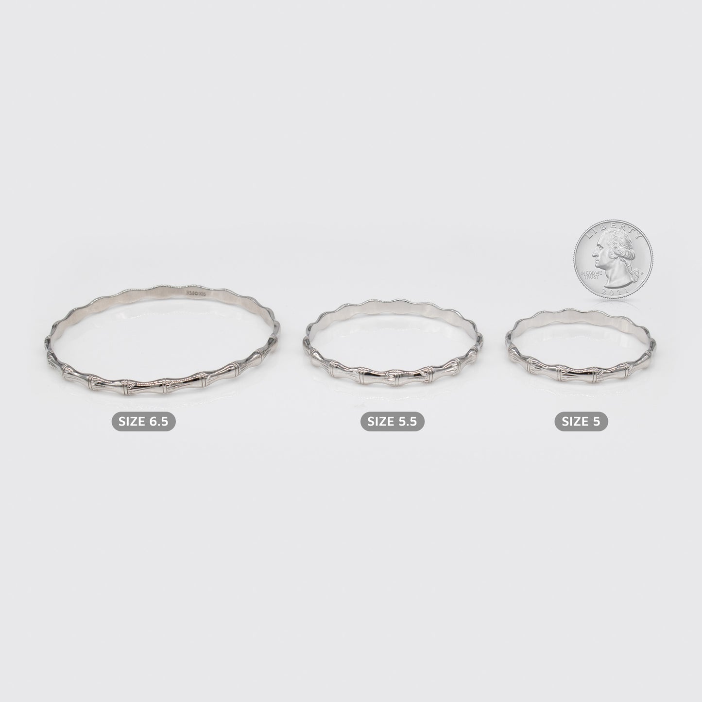 Kids Sterling Silver and Rhodium Bamboo Design Rosa Bangle. Size 5, 5.5, and 6.5.