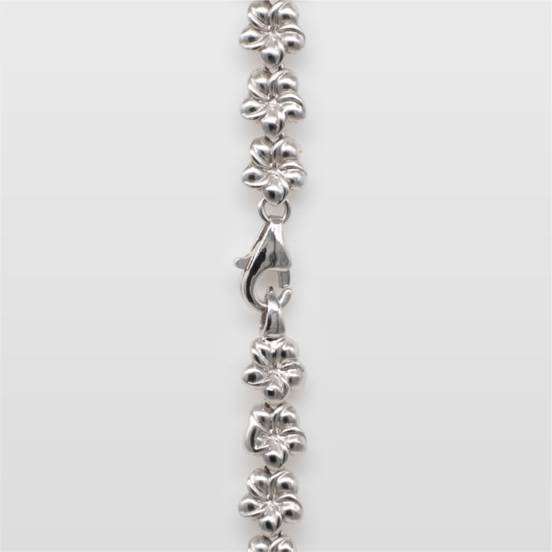 Sterling Silver Plumeria Lei Tasi Necklace Lobster Clasp