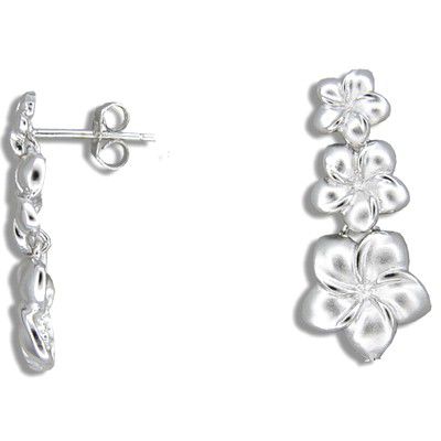 92.5 Sterling Silver Tasi Plumeria Past Present Future Drop Earrings