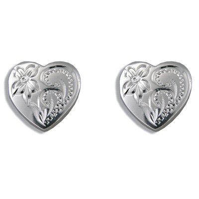 92.5 Sterling Silver Isla Hand Carved Plumeria & Scroll Heart Earrings