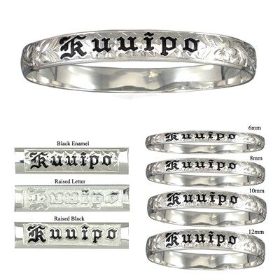 92.5 Sterling Silver Personalized/Custom Made to Order 15mm Plumeria and Scroll Bangle