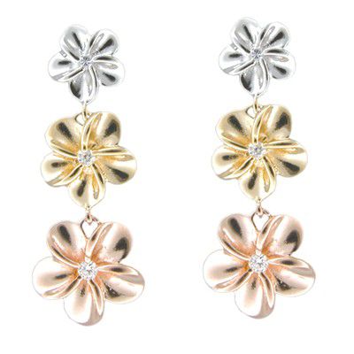 92.5 Sterling Silver Tasi Plumeria Tri Color Drop Earrings